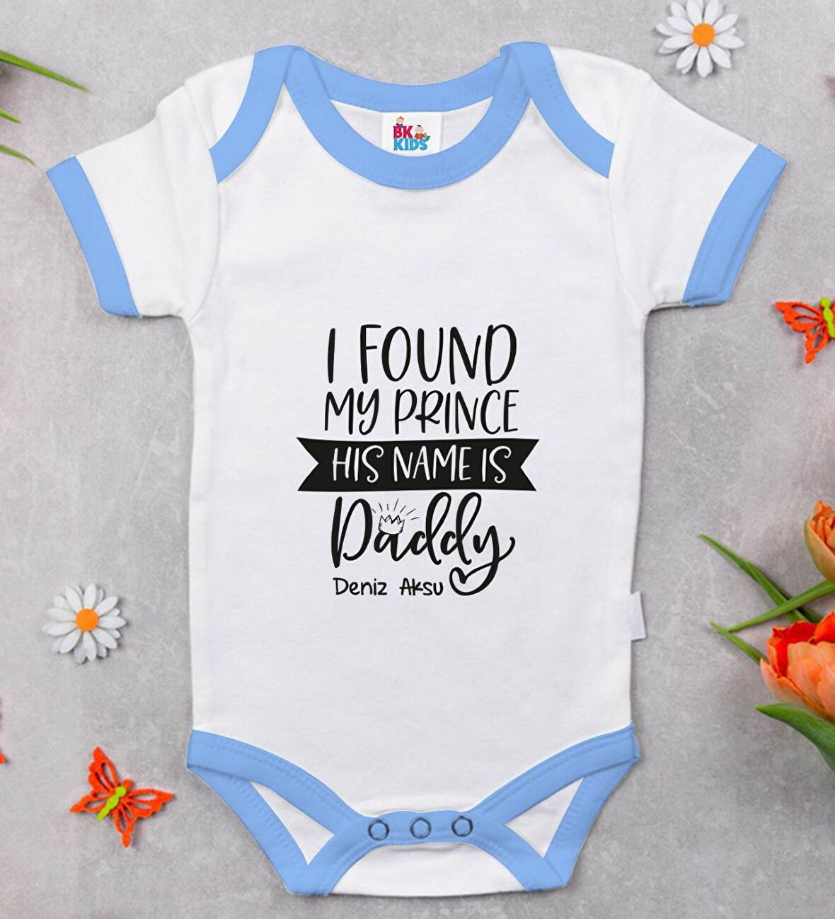 BK Kids Kişiye Özel Mavi Bebek Body Zıbın - Model 4