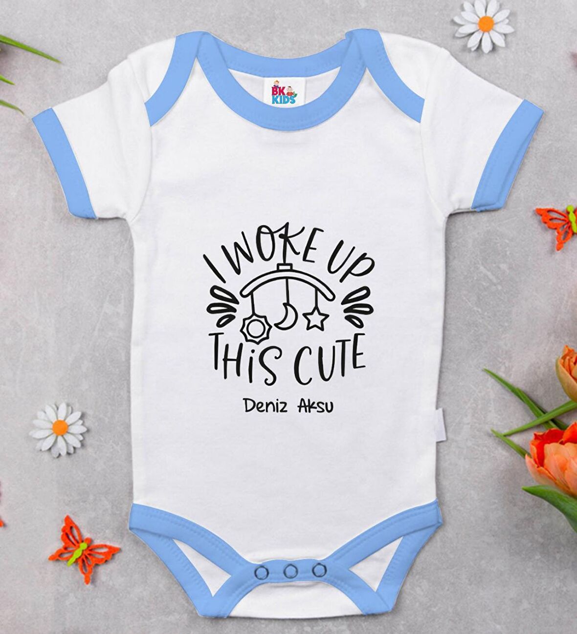 BK Kids Kişiye Özel Mavi Bebek Body Zıbın - Model 5