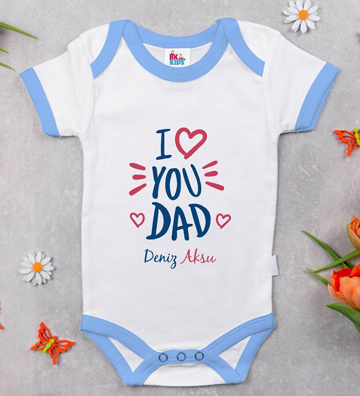 BK Kids Kişiye Özel Mavi Bebek Body Zıbın - Model 10