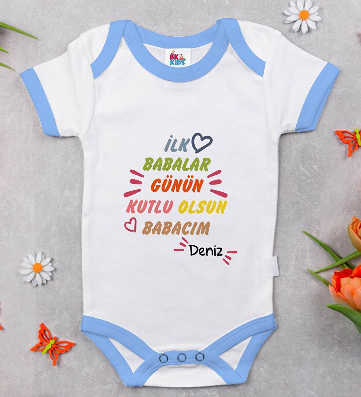 BK Kids Kişiye Özel Mavi Bebek Body Zıbın - Model 11