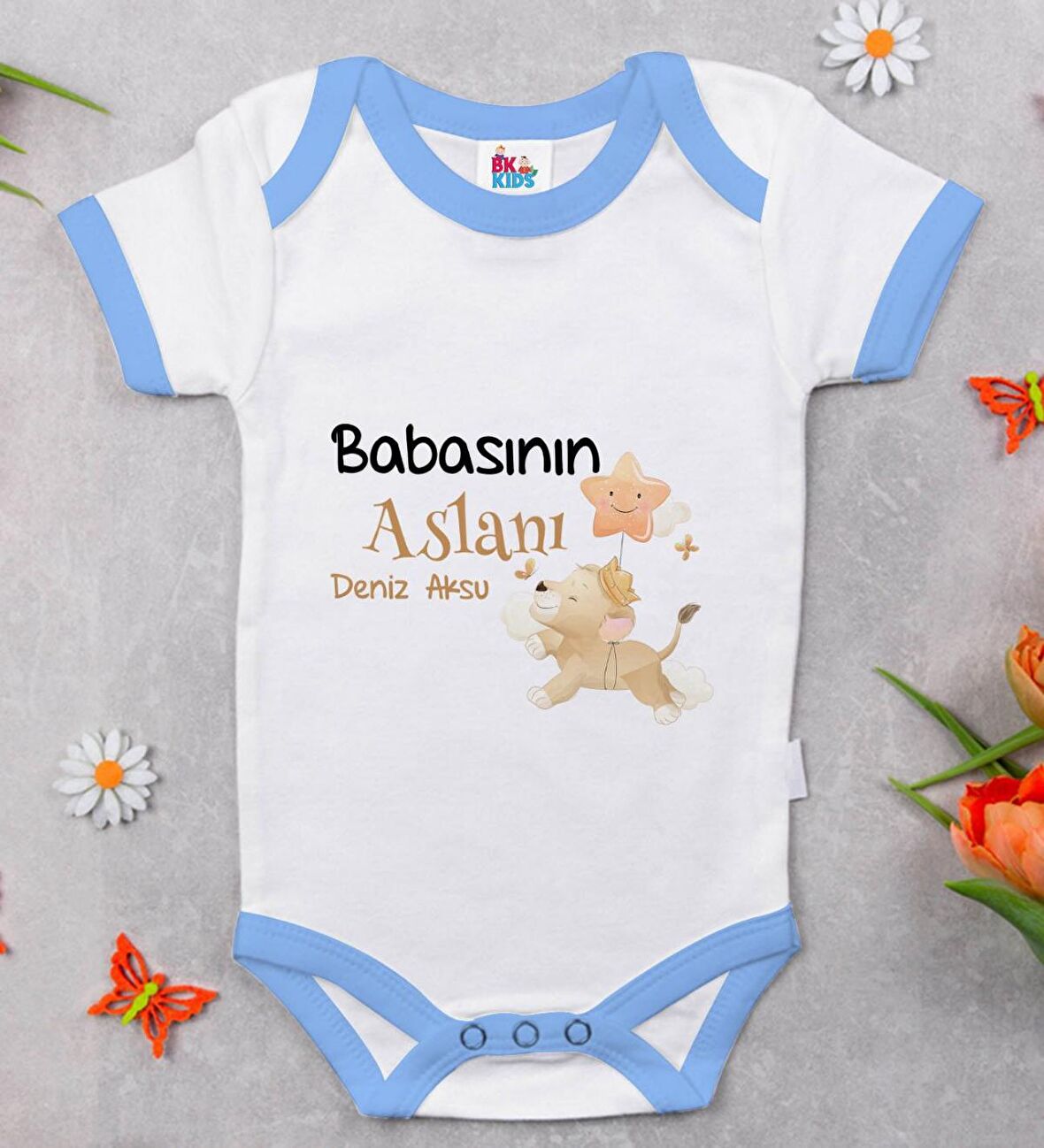 BK Kids Kişiye Özel Mavi Bebek Body Zıbın - Model 12