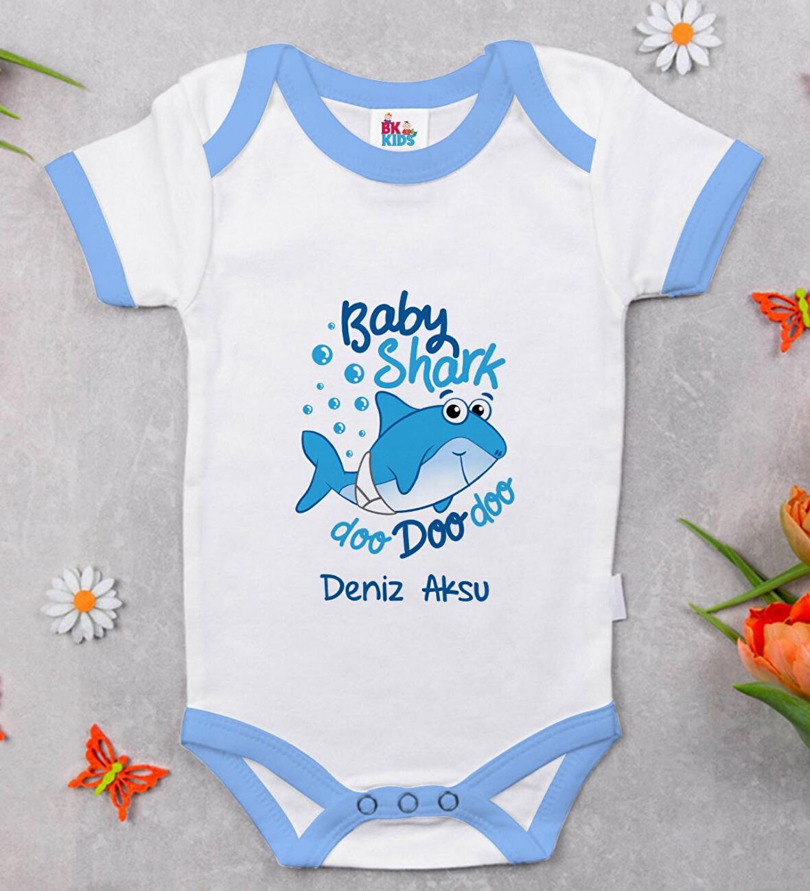 BK Kids Kişiye Özel Mavi Bebek Body Zıbın - Model 15
