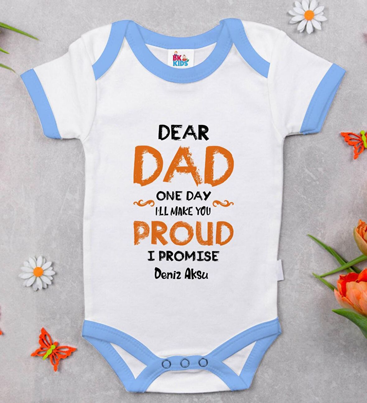 BK Kids Kişiye Özel Mavi Bebek Body Zıbın - Model 17