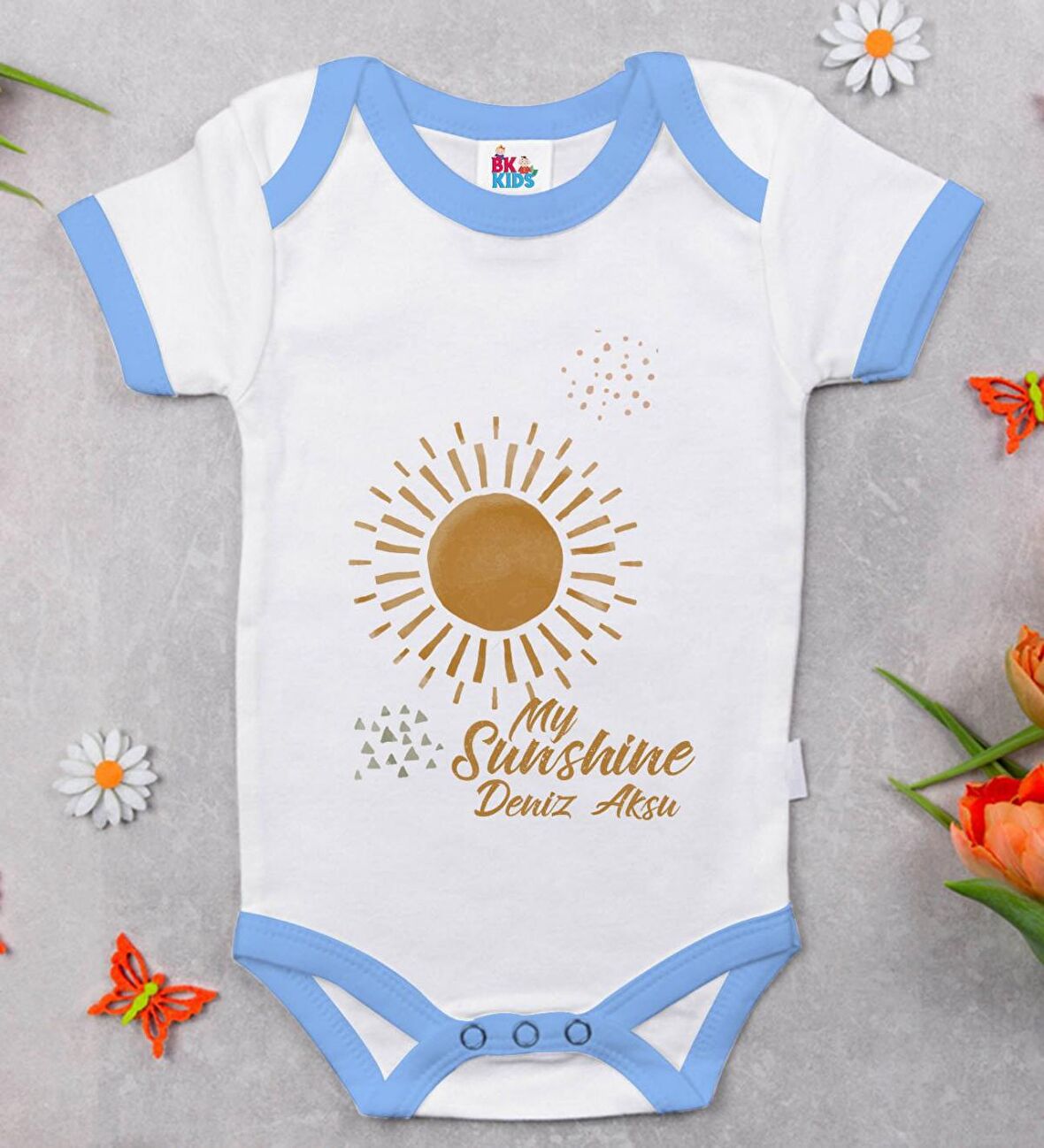 BK Kids Kişiye Özel Mavi Bebek Body Zıbın - Model 20