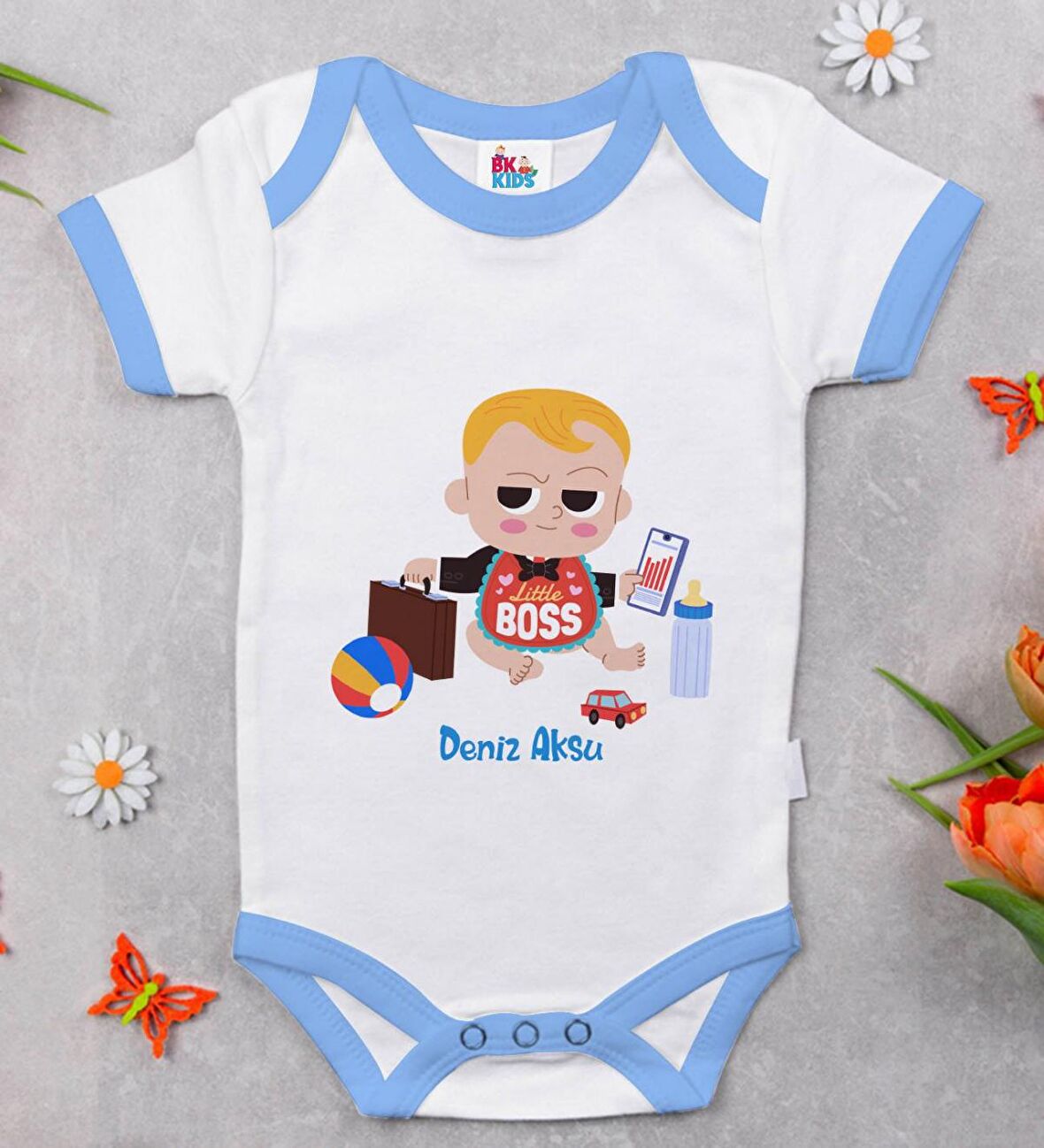 BK Kids Kişiye Özel Mavi Bebek Body Zıbın - Model 23