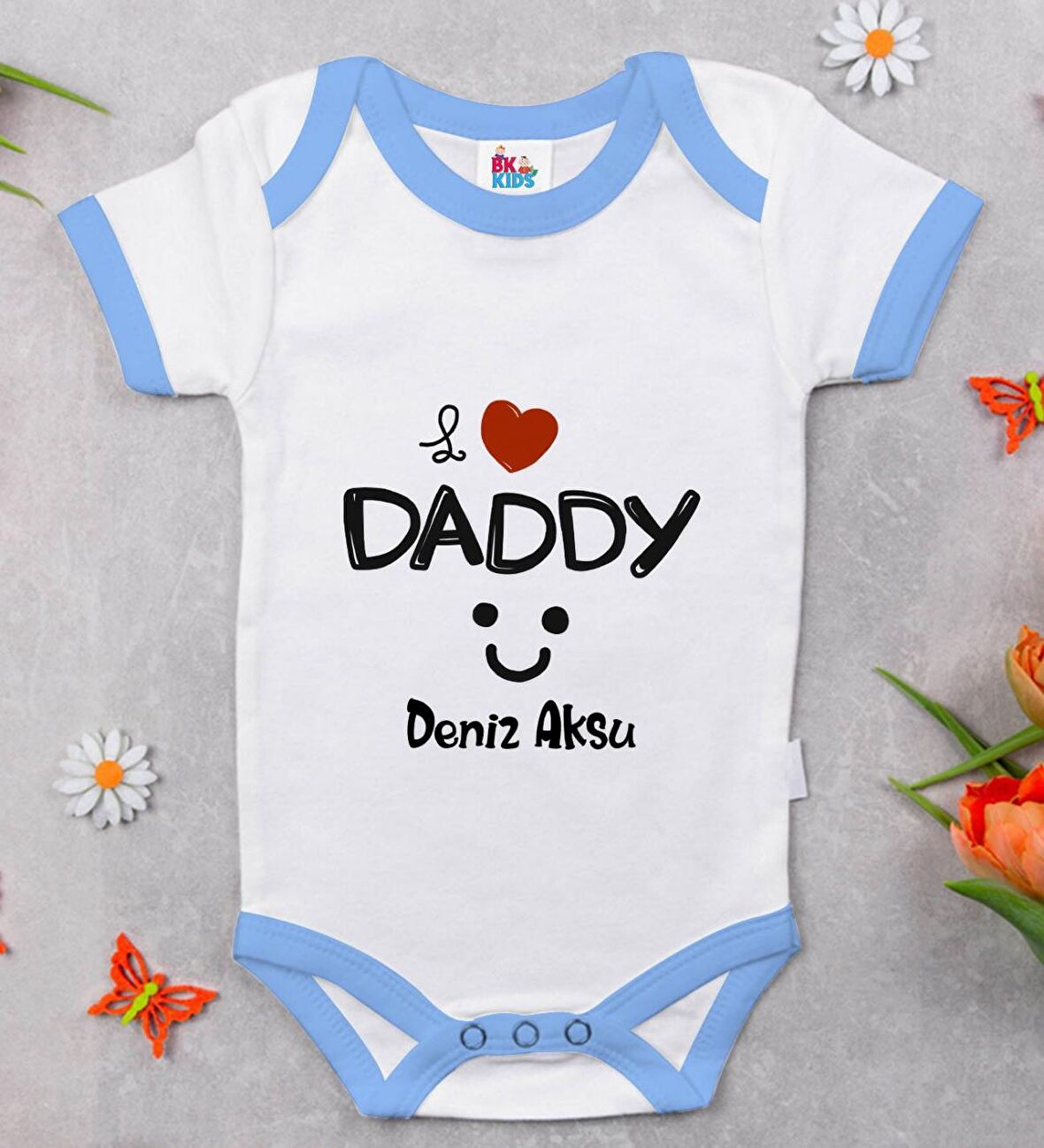 BK Kids Kişiye Özel Mavi Bebek Body Zıbın - Model 24