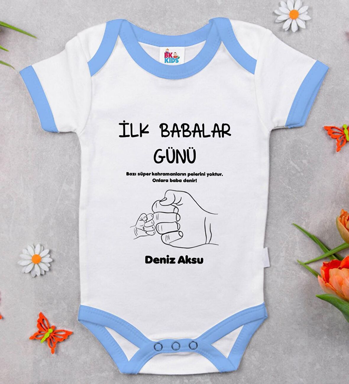 BK Kids Kişiye Özel Mavi Bebek Body Zıbın - Model 27
