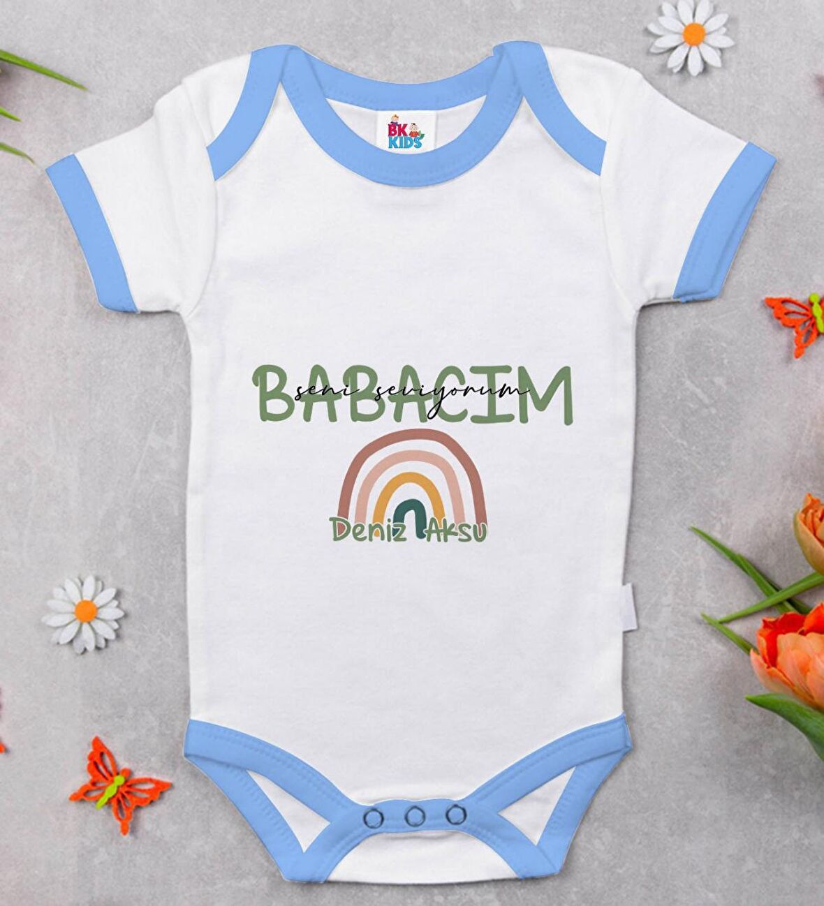 BK Kids Kişiye Özel Mavi Bebek Body Zıbın - Model 30