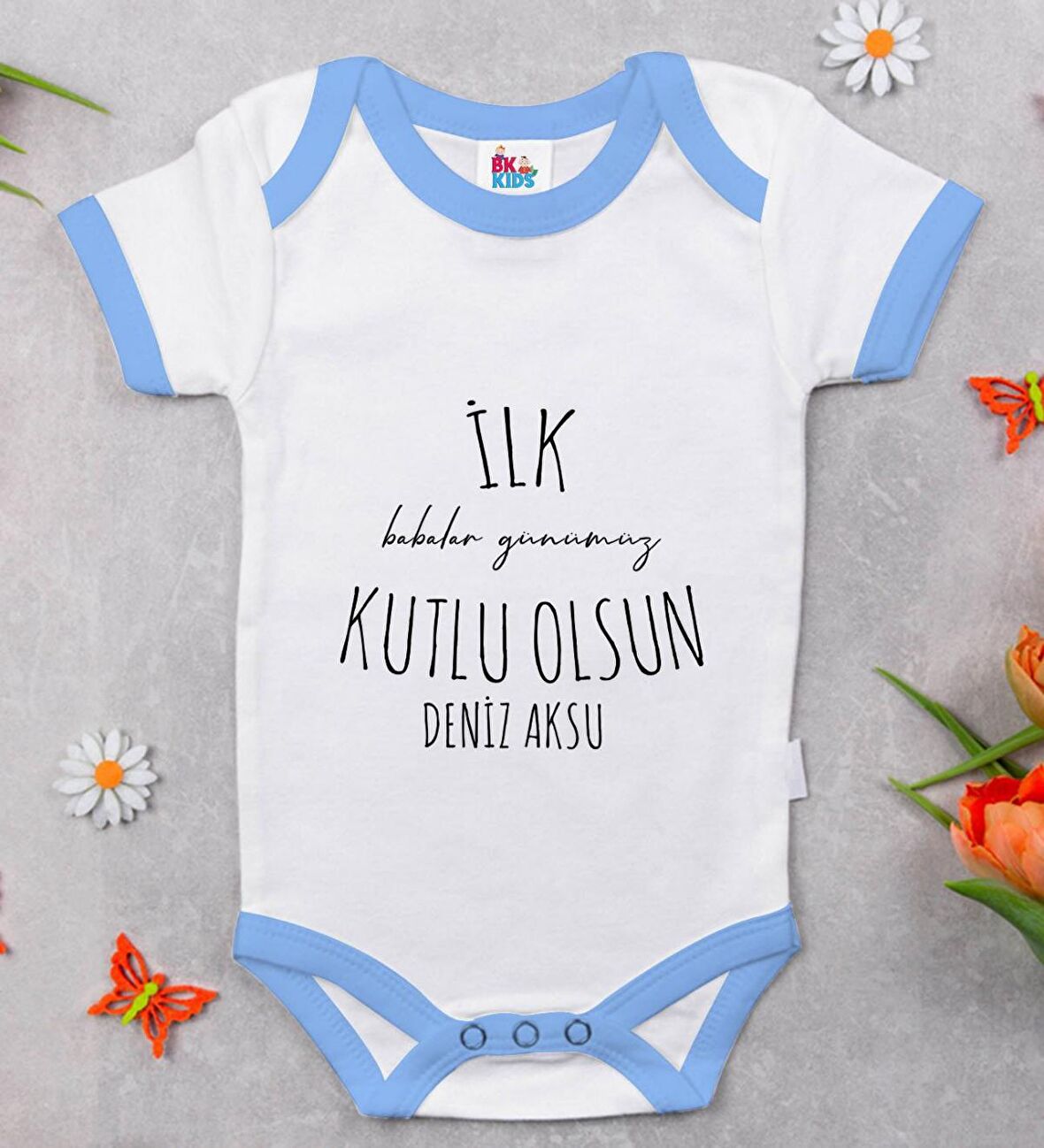 BK Kids Kişiye Özel Mavi Bebek Body Zıbın - Model 33