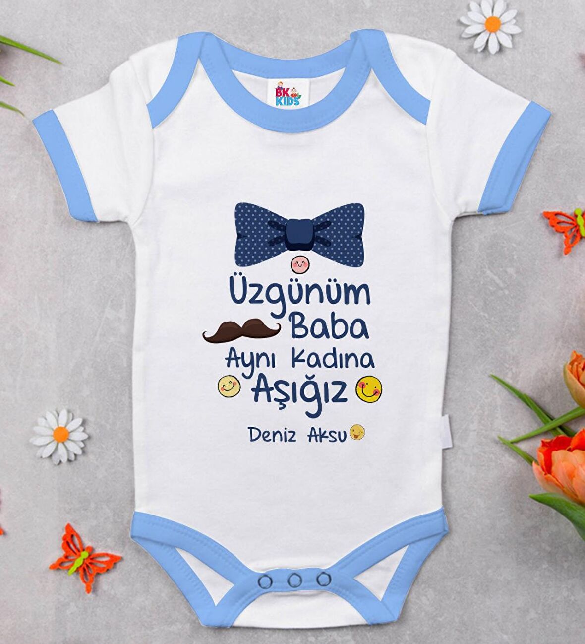BK Kids Kişiye Özel Mavi Bebek Body Zıbın - Model 36
