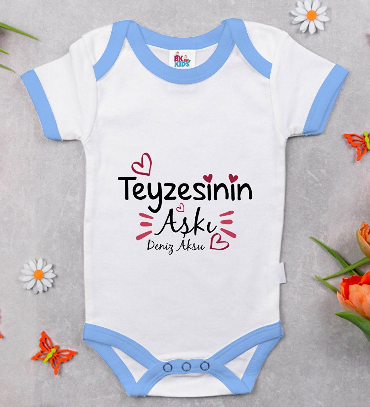 BK Kids Kişiye Özel Mavi Bebek Body Zıbın - Model 37