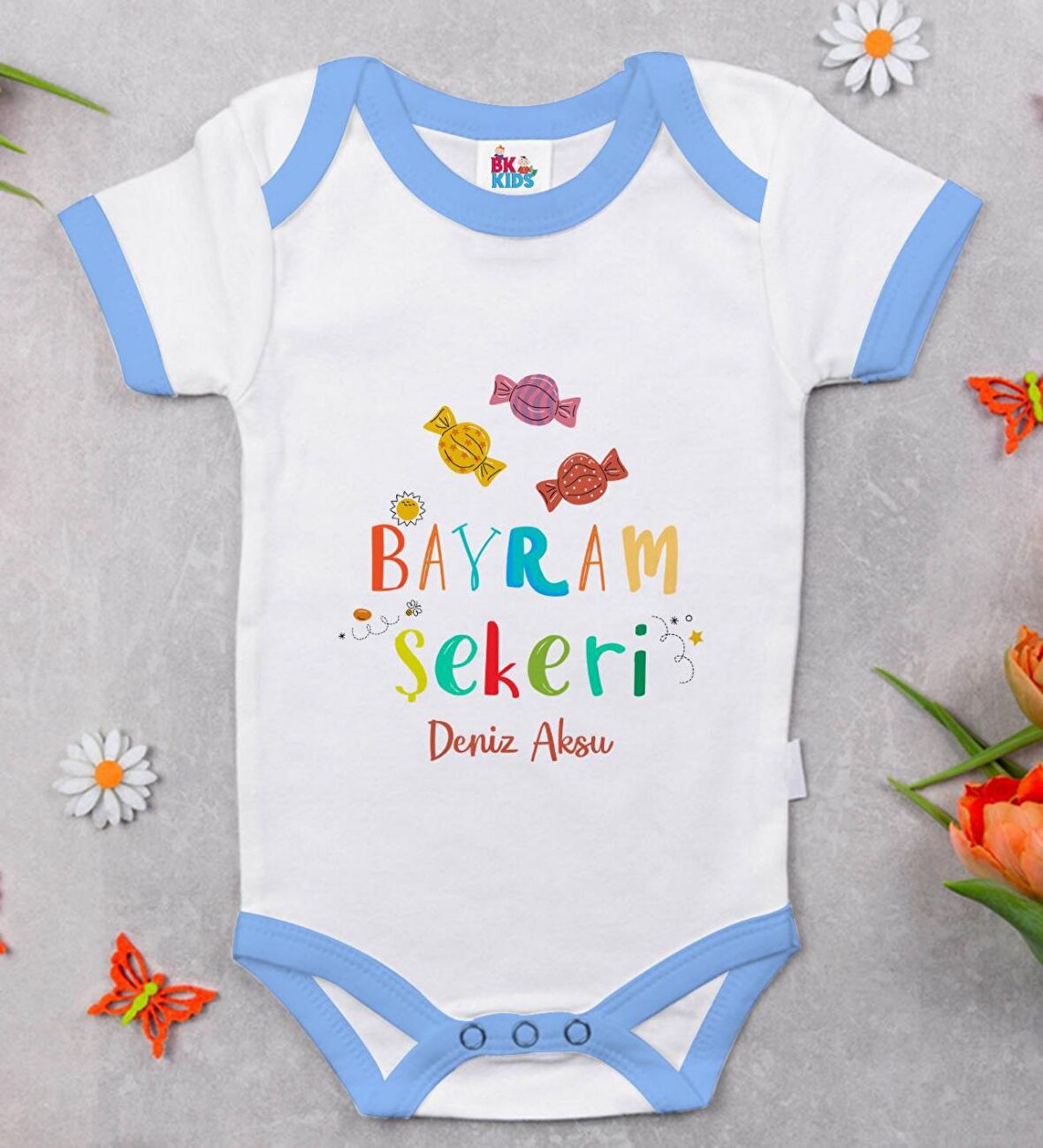 BK Kids Kişiye Özel Mavi Bebek Body Zıbın - Model 48