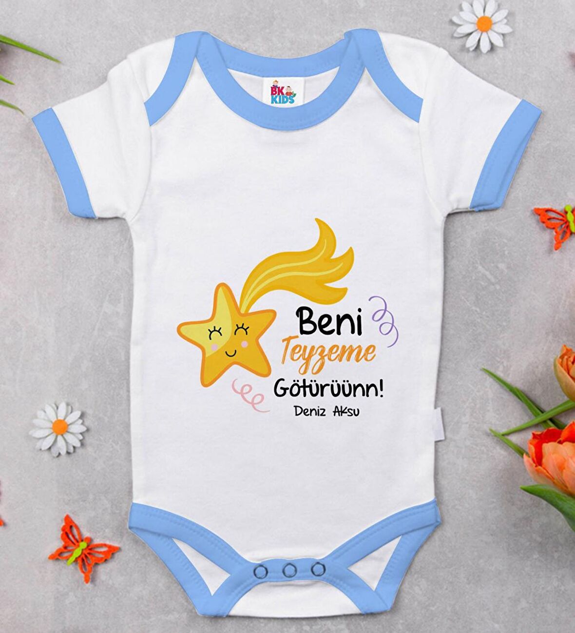 BK Kids Kişiye Özel Mavi Bebek Body Zıbın - Model 51