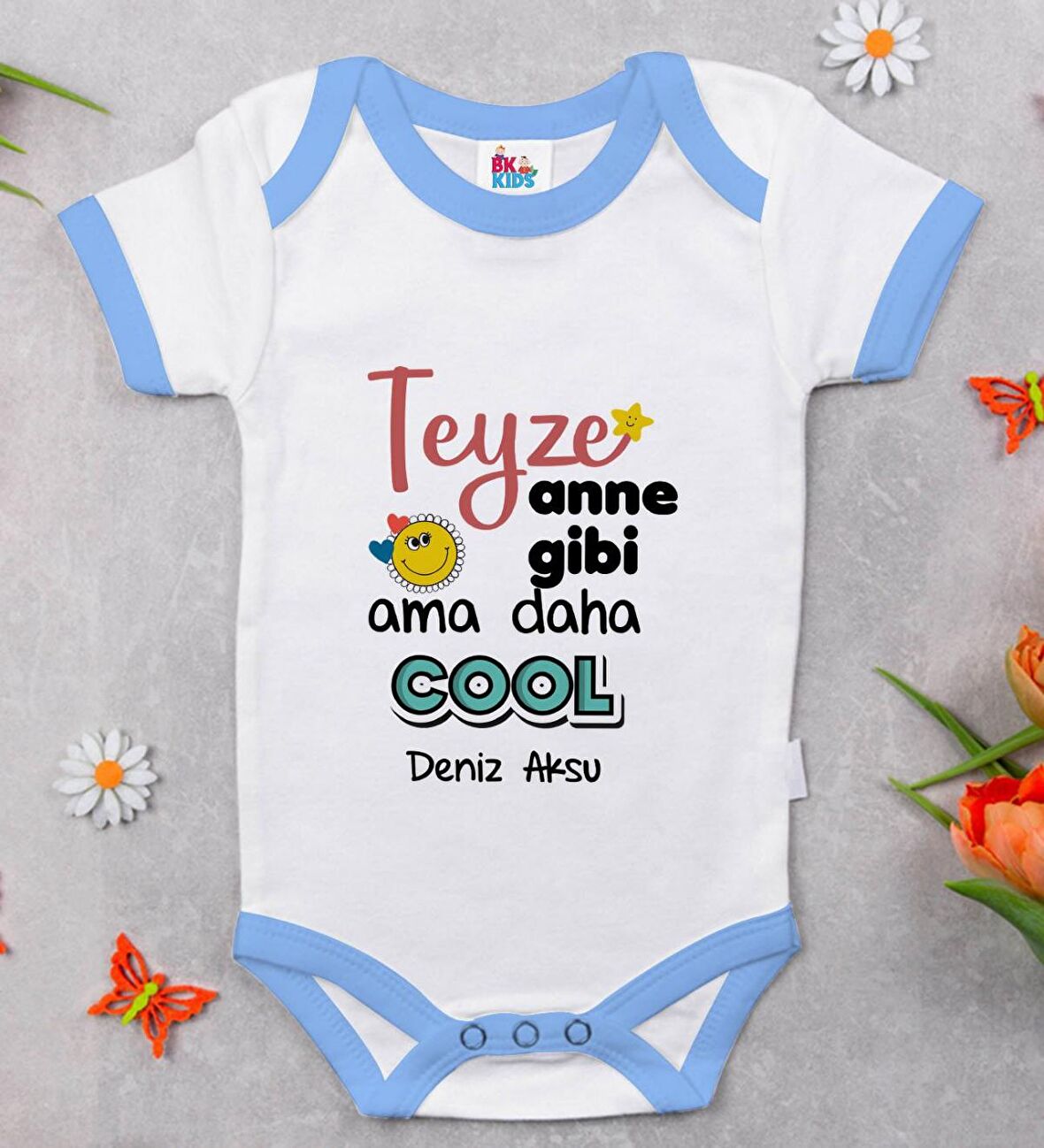 BK Kids Kişiye Özel Mavi Bebek Body Zıbın - Model 52