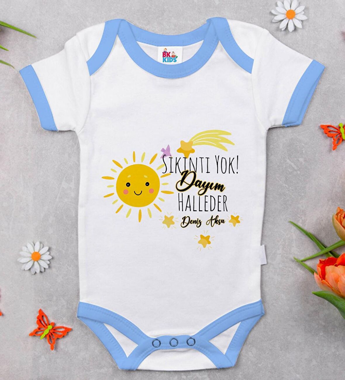 BK Kids Kişiye Özel Mavi Bebek Body Zıbın - Model 58