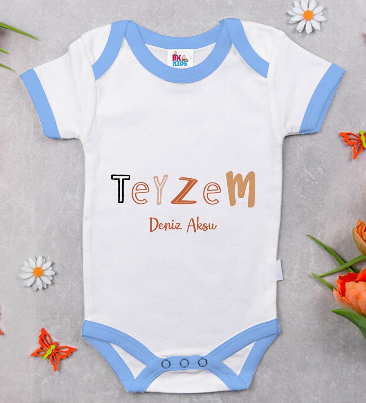 BK Kids Kişiye Özel Mavi Bebek Body Zıbın - Model 60