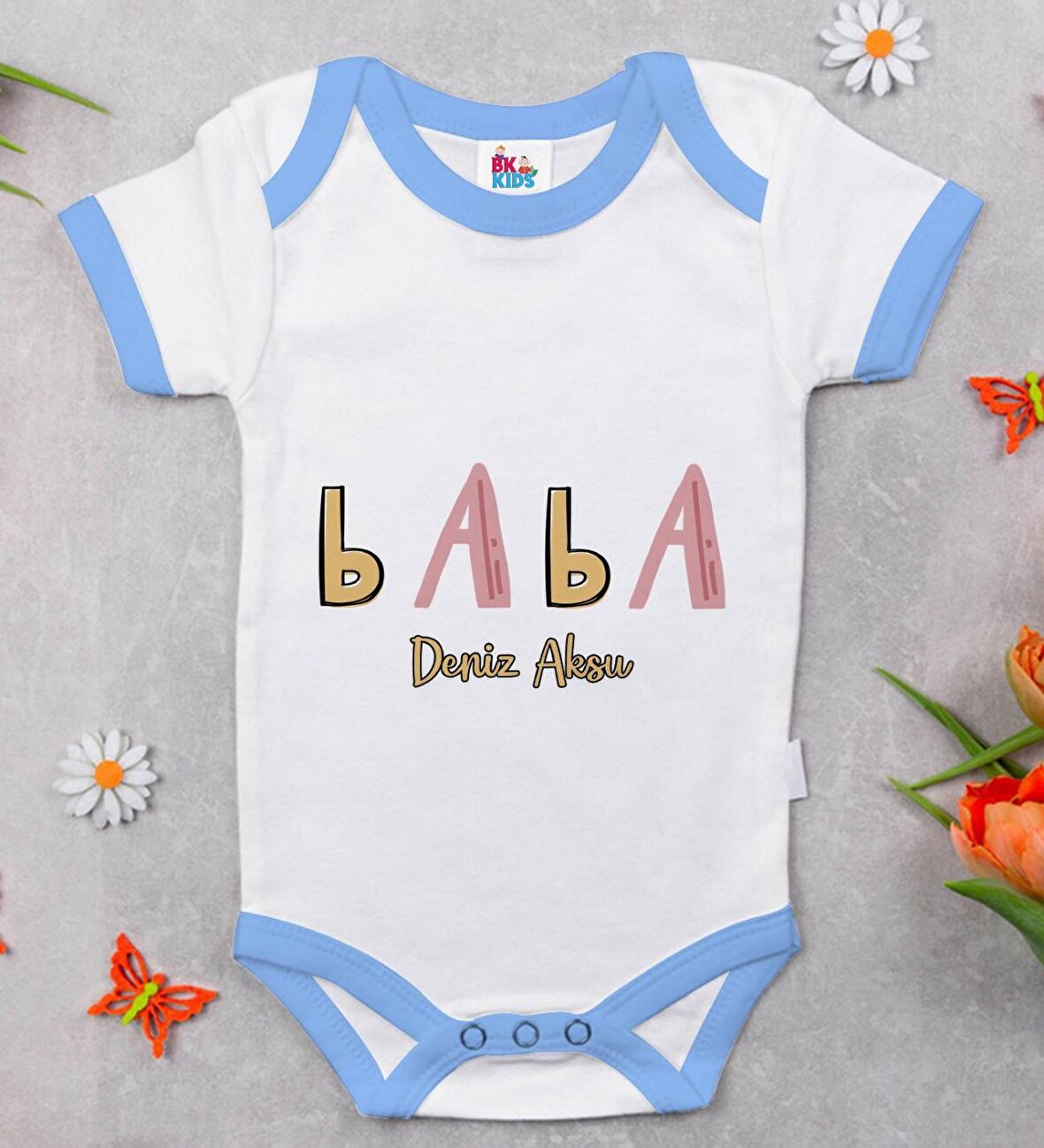 BK Kids Kişiye Özel Mavi Bebek Body Zıbın - Model 61