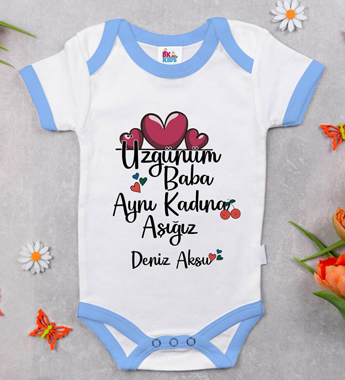 BK Kids Kişiye Özel Mavi Bebek Body Zıbın - Model 64