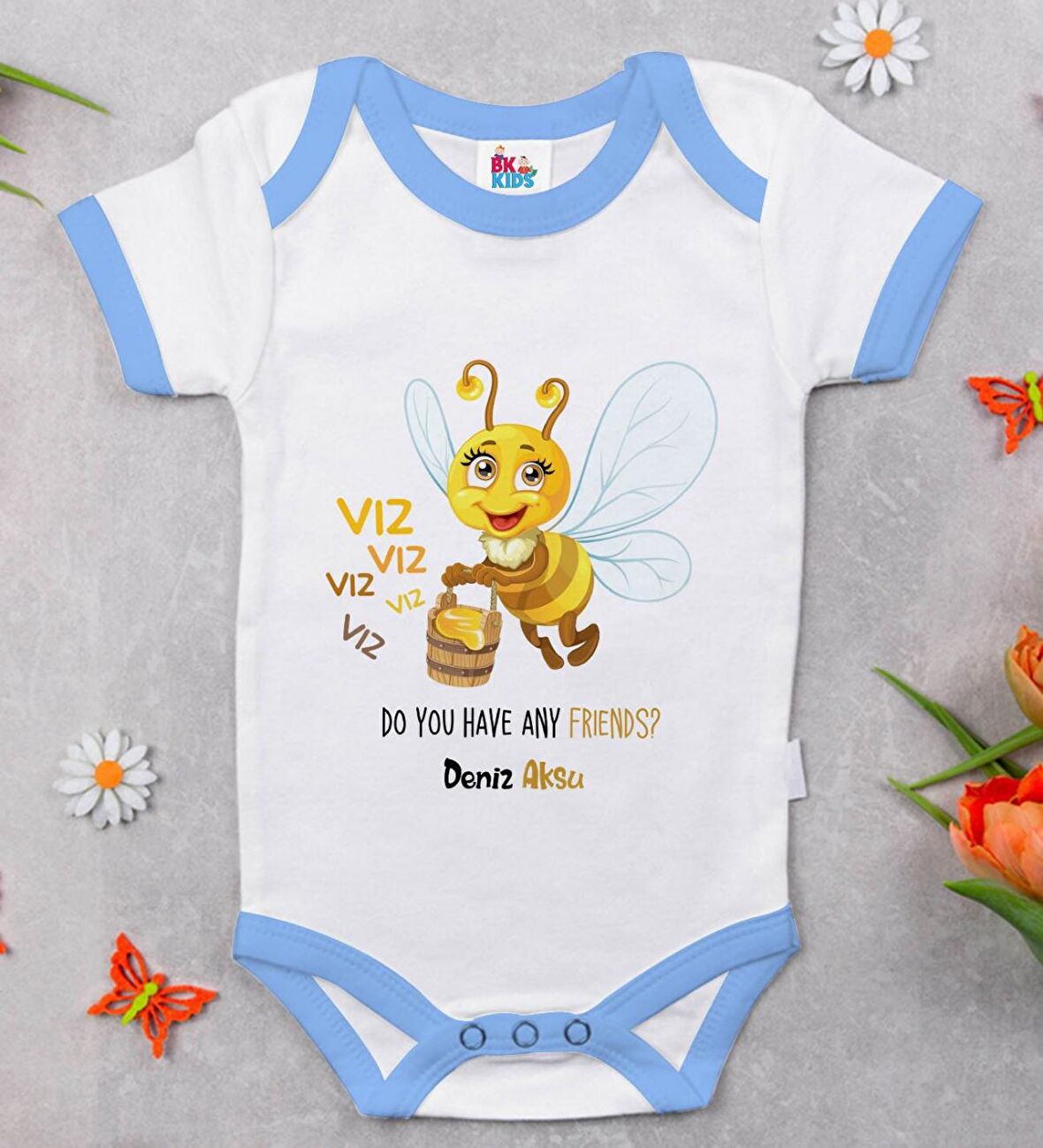 BK Kids Kişiye Özel Mavi Bebek Body Zıbın - Model 66