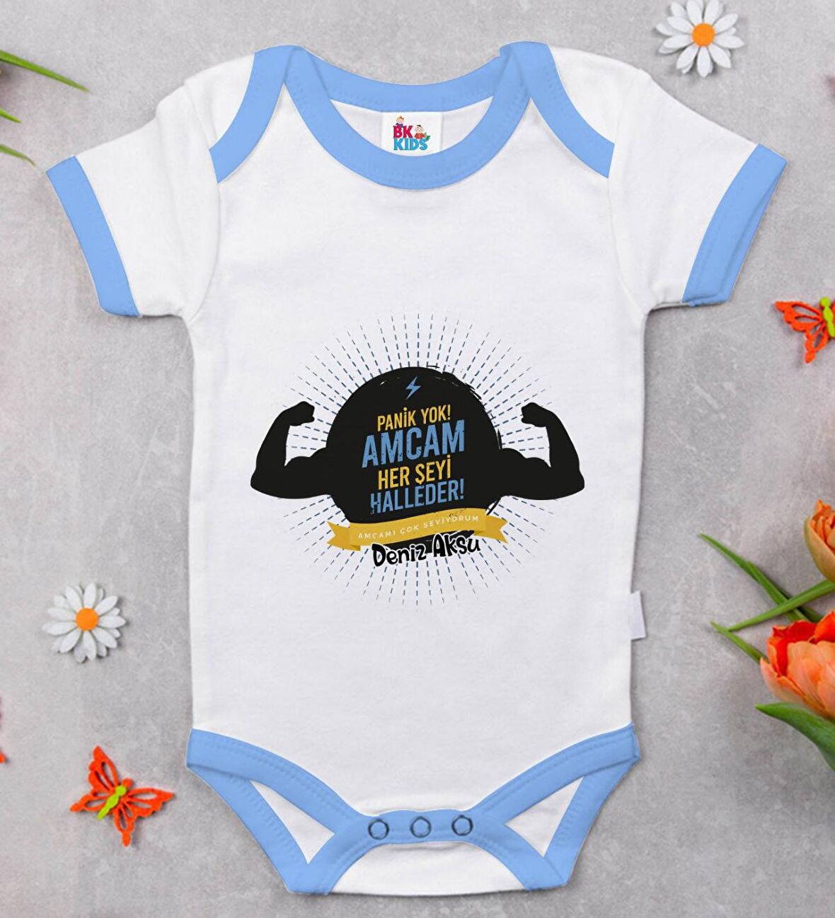 BK Kids Kişiye Özel Mavi Bebek Body Zıbın - Model 68