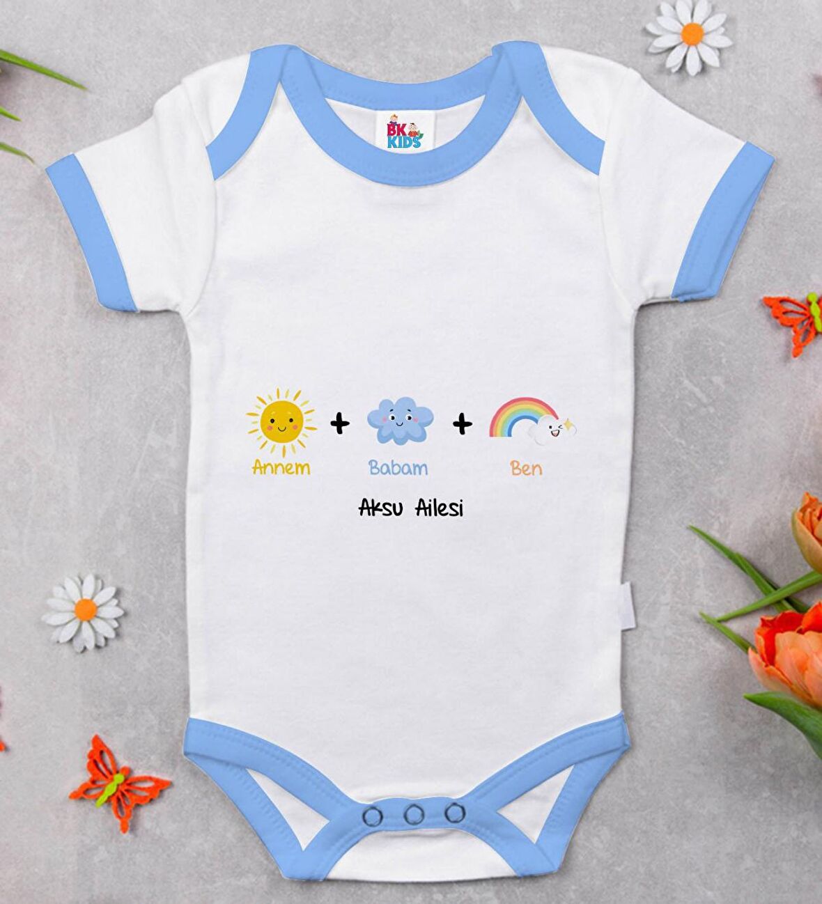 BK Kids Kişiye Özel Mavi Bebek Body Zıbın - Model 70