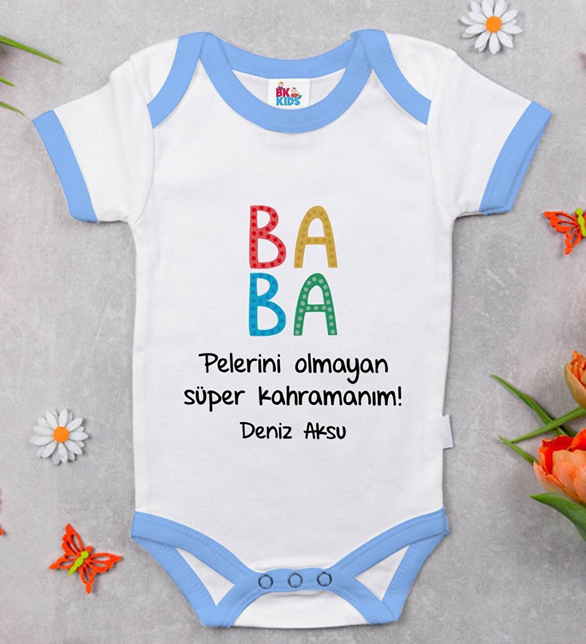 BK Kids Kişiye Özel Mavi Bebek Body Zıbın - Model 73