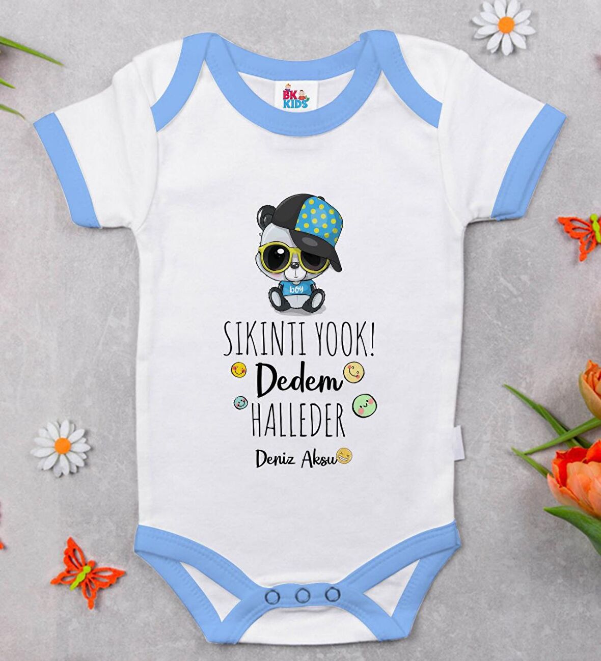 BK Kids Kişiye Özel Mavi Bebek Body Zıbın - Model 76