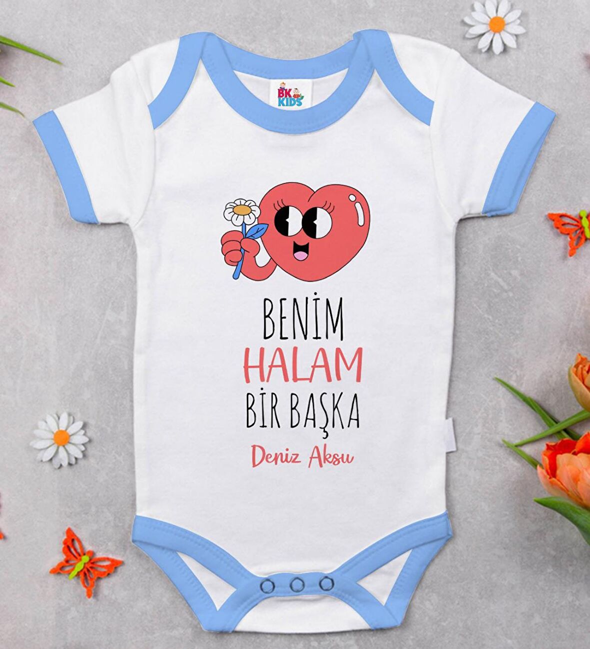 BK Kids Kişiye Özel Mavi Bebek Body Zıbın - Model 77