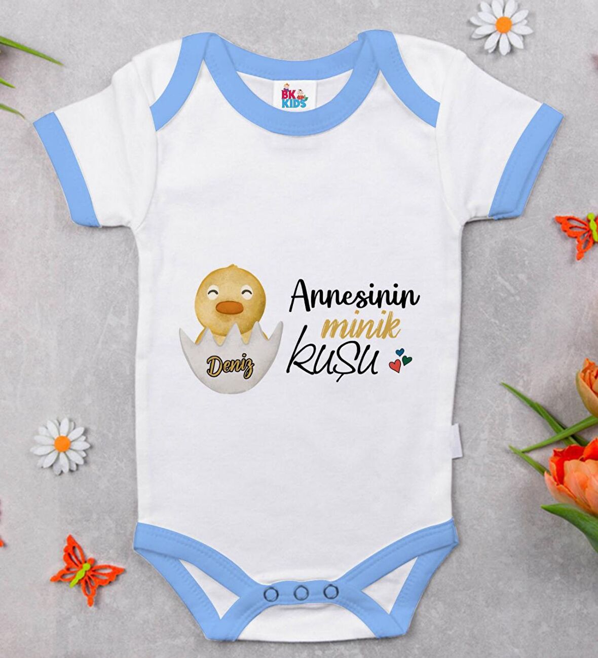 BK Kids Kişiye Özel Mavi Bebek Body Zıbın - Model 80