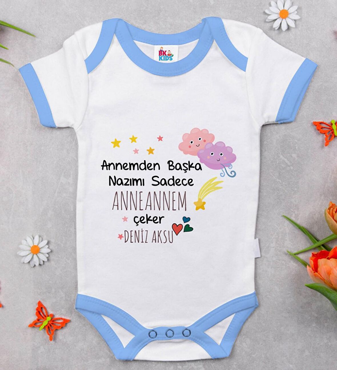 BK Kids Kişiye Özel Mavi Bebek Body Zıbın - Model 81