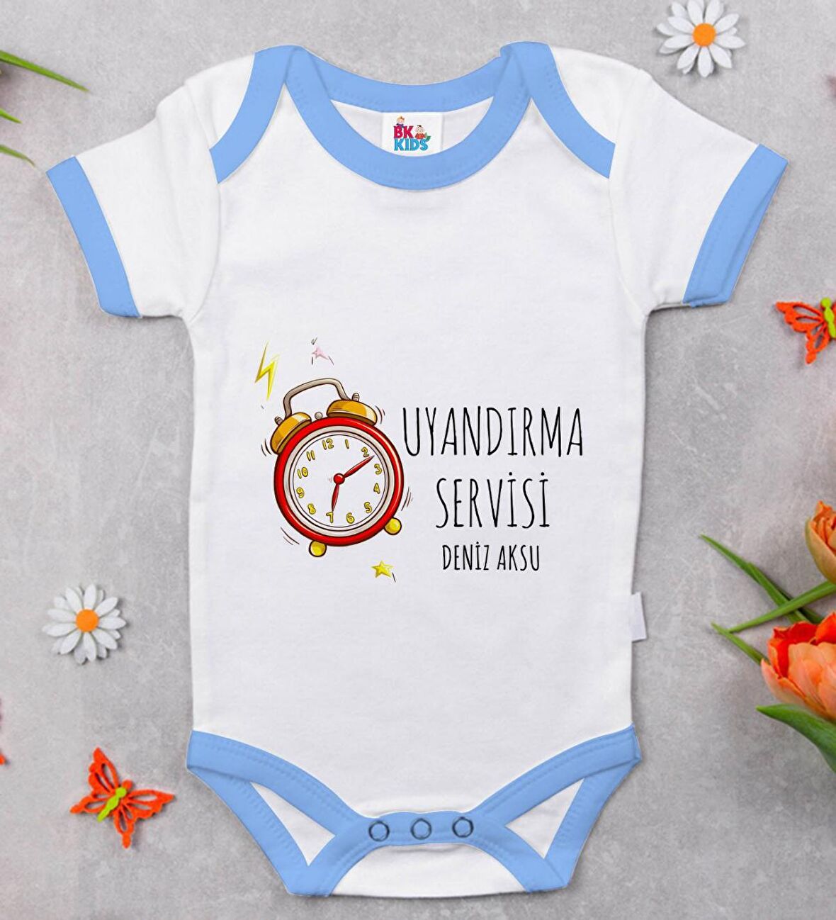 BK Kids Kişiye Özel Mavi Bebek Body Zıbın - Model 84