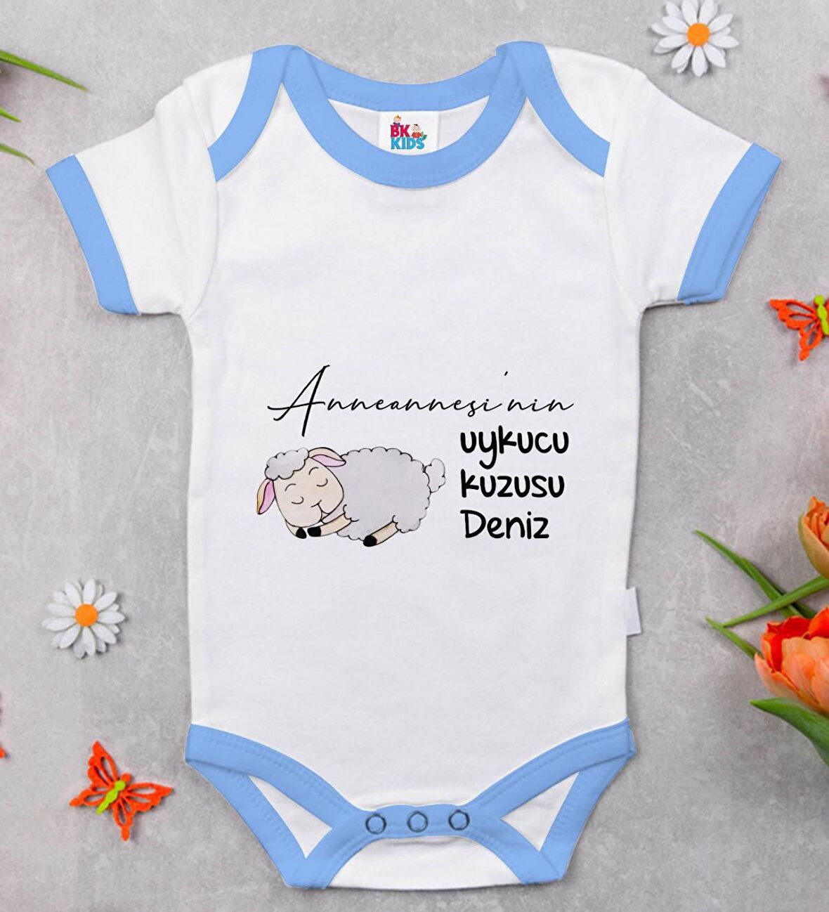 BK Kids Kişiye Özel Mavi Bebek Body Zıbın - Model 89