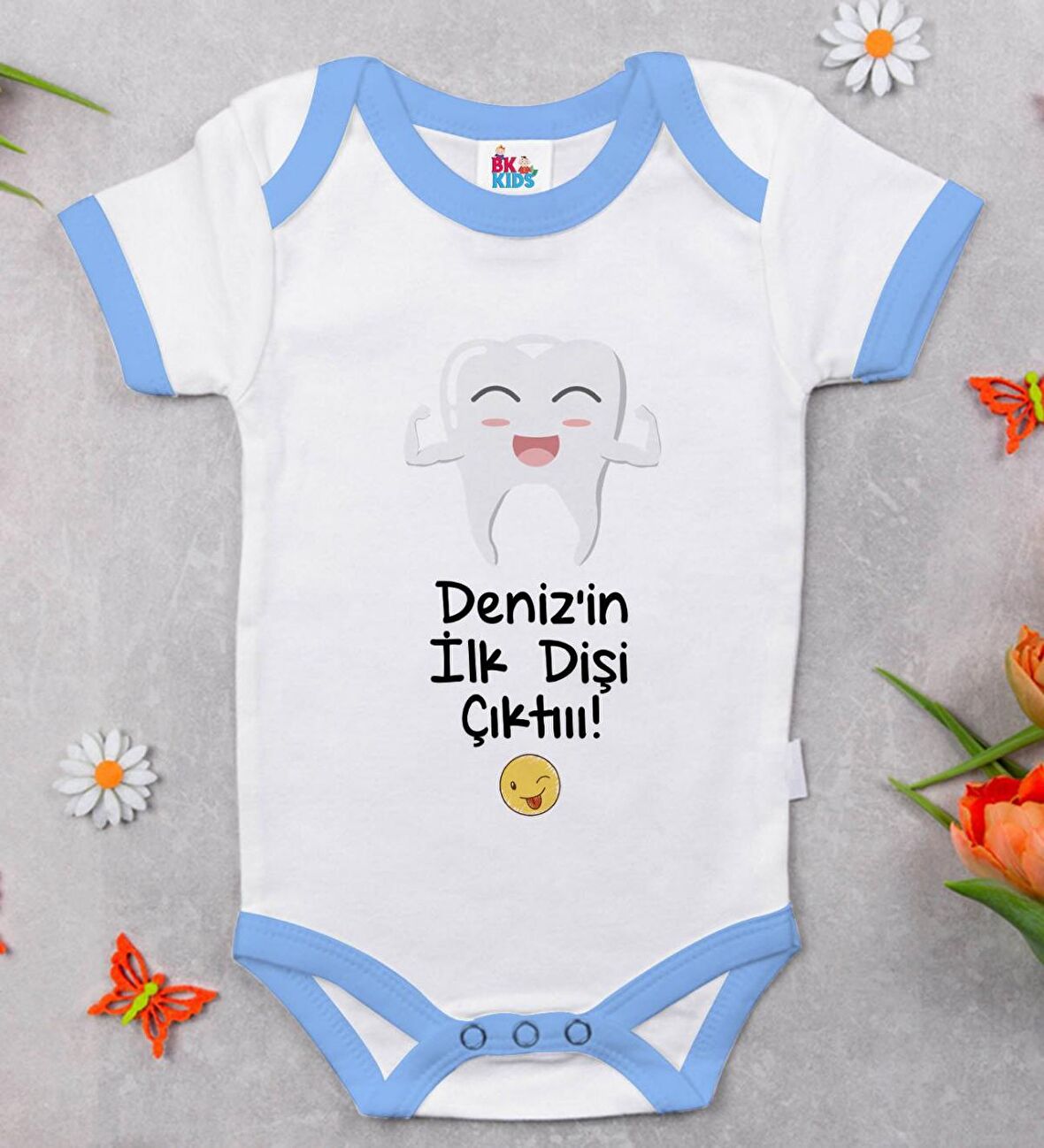 BK Kids Kişiye Özel Mavi Bebek Body Zıbın - Model 92