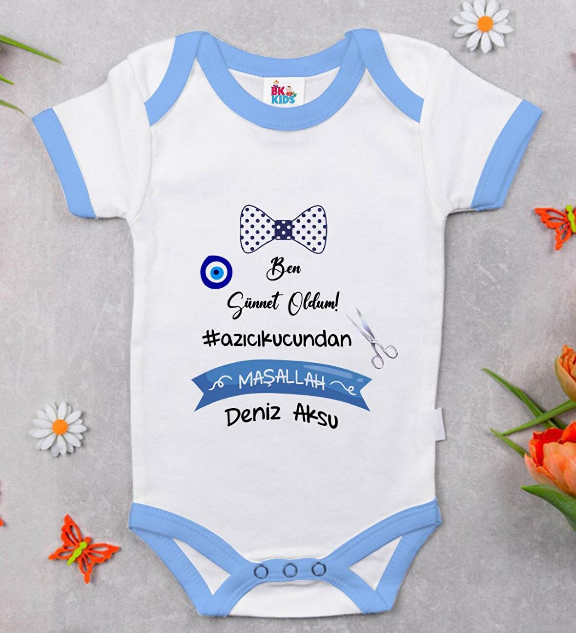 BK Kids Kişiye Özel Mavi Bebek Body Zıbın - Model 98