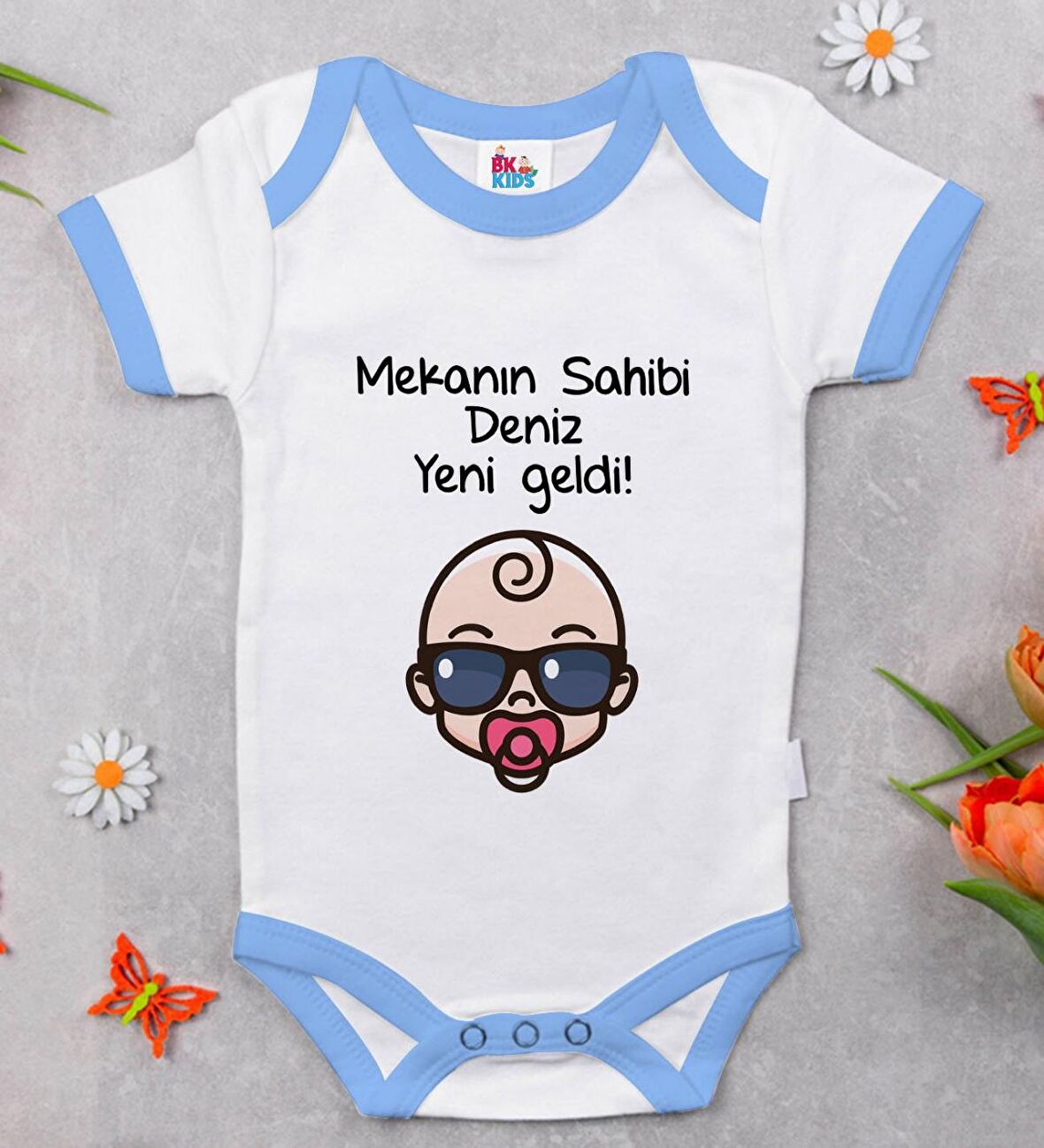 BK Kids Kişiye Özel Mavi Bebek Body Zıbın - Model 103