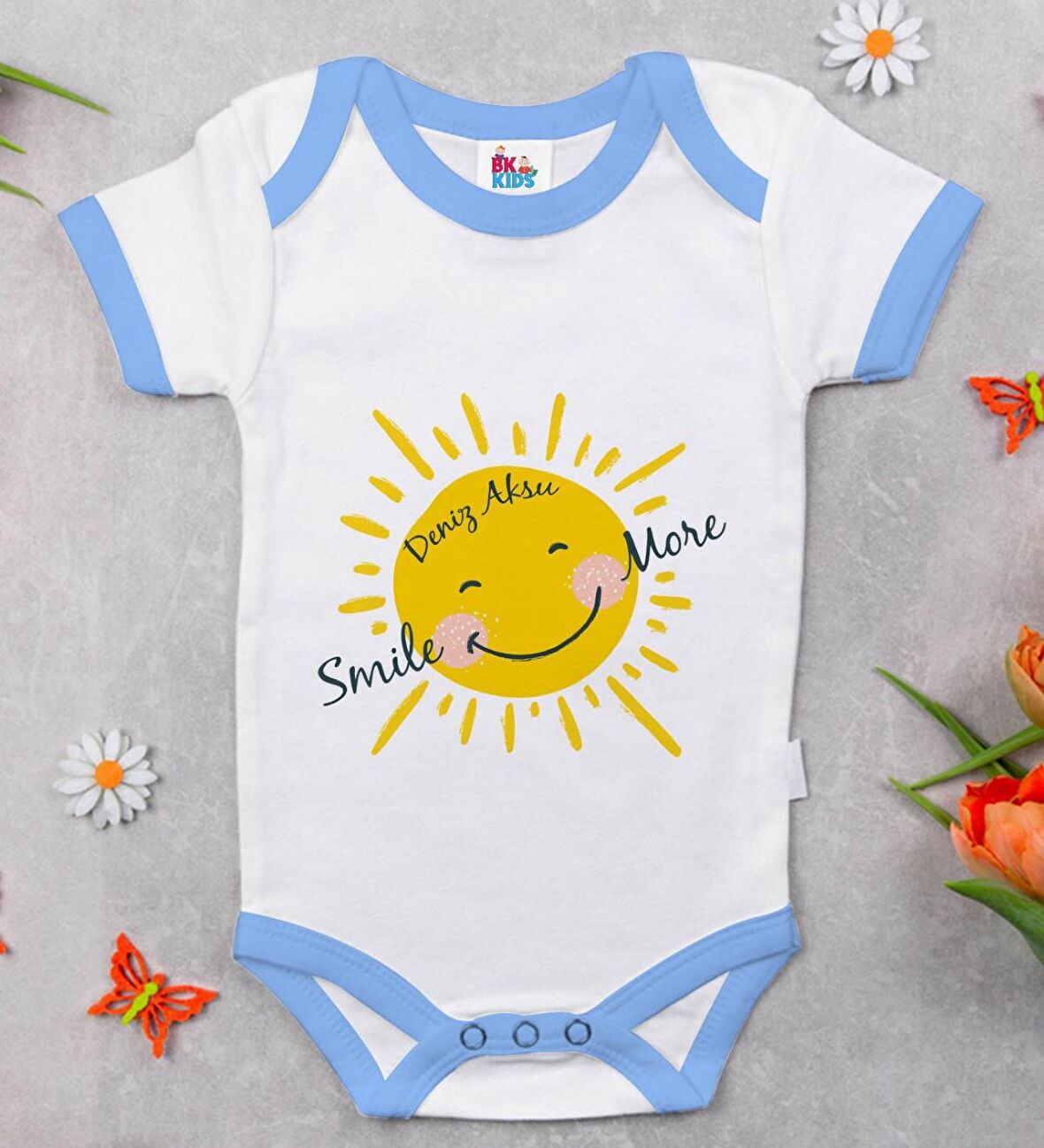 BK Kids Kişiye Özel Mavi Bebek Body Zıbın - Model 106