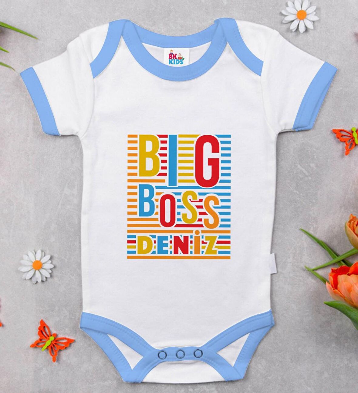 BK Kids Kişiye Özel Mavi Bebek Body Zıbın - Model 112