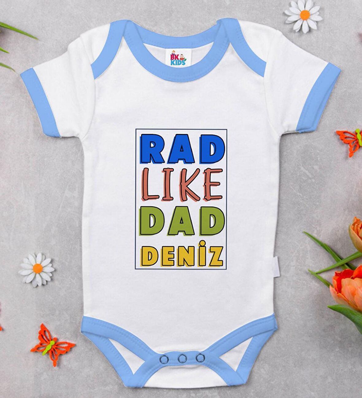 BK Kids Kişiye Özel Mavi Bebek Body Zıbın - Model 113