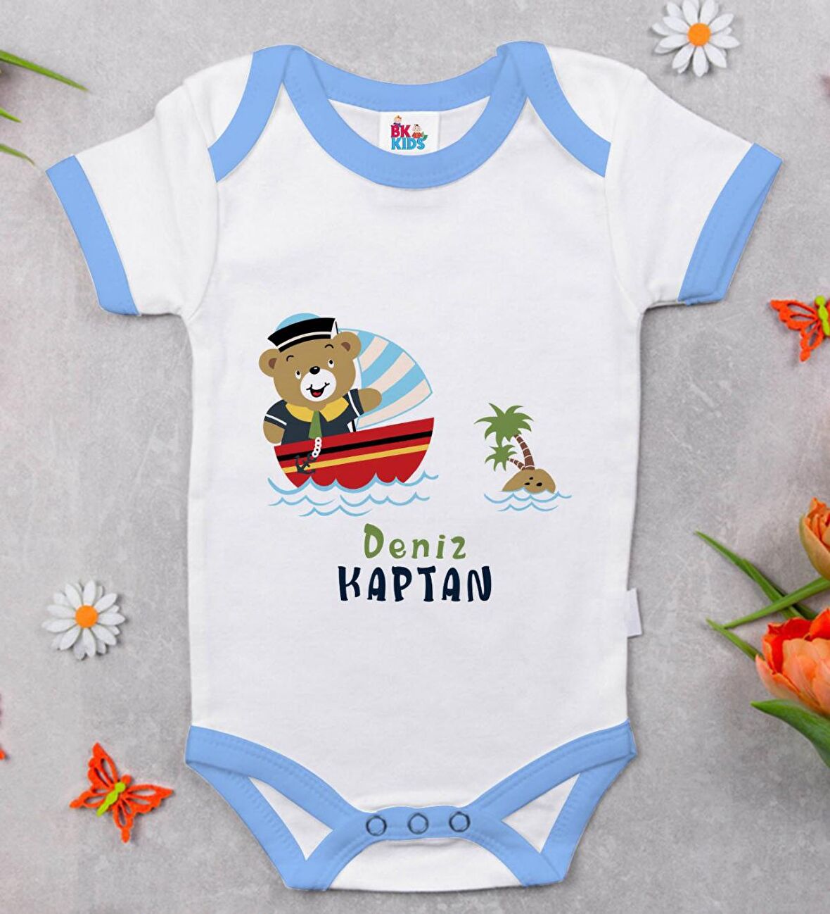 BK Kids Kişiye Özel Mavi Bebek Body Zıbın - Model 115