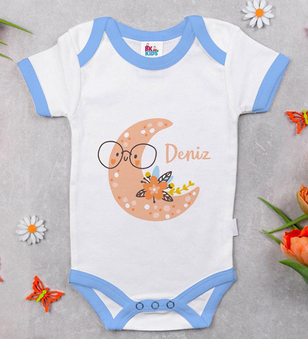 BK Kids Kişiye Özel Mavi Bebek Body Zıbın - Model 121