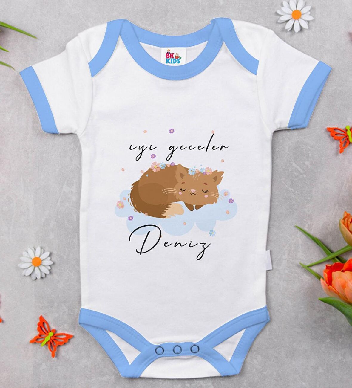 BK Kids Kişiye Özel Mavi Bebek Body Zıbın - Model 129