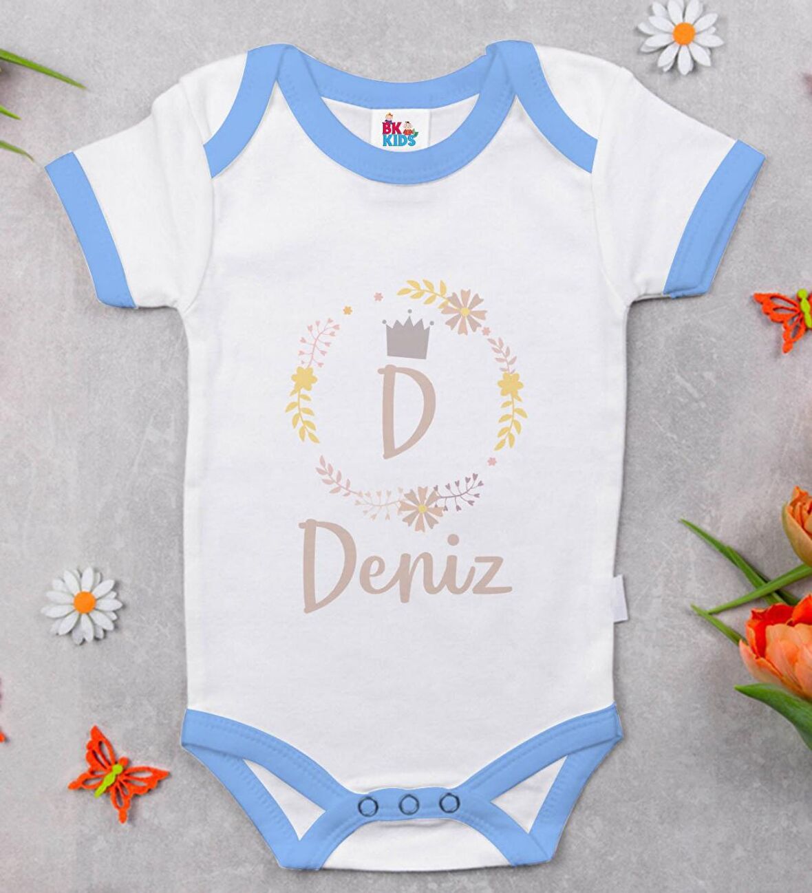 BK Kids Kişiye Özel Mavi Bebek Body Zıbın - Model 133