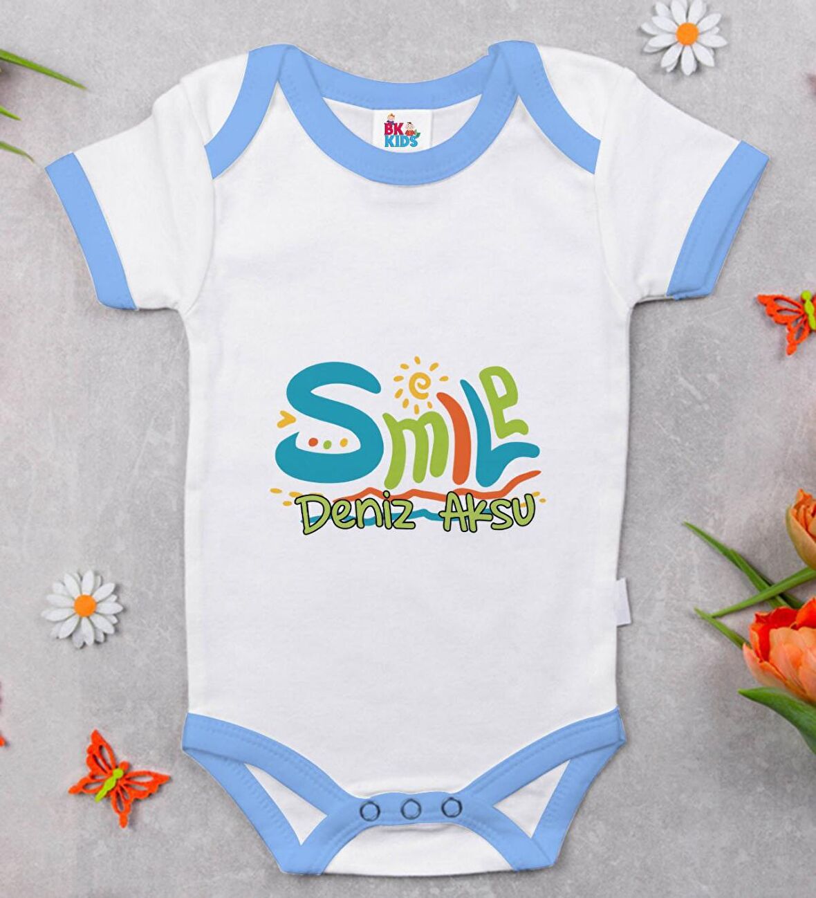 BK Kids Kişiye Özel Mavi Bebek Body Zıbın - Model 140