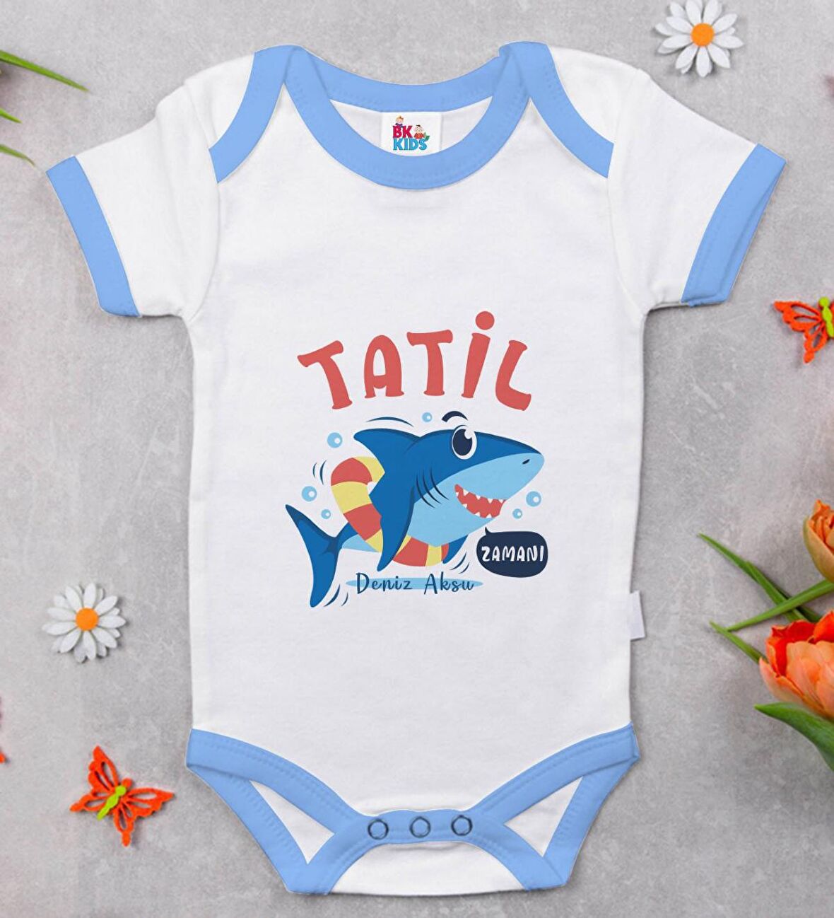 BK Kids Kişiye Özel Mavi Bebek Body Zıbın - Model 141