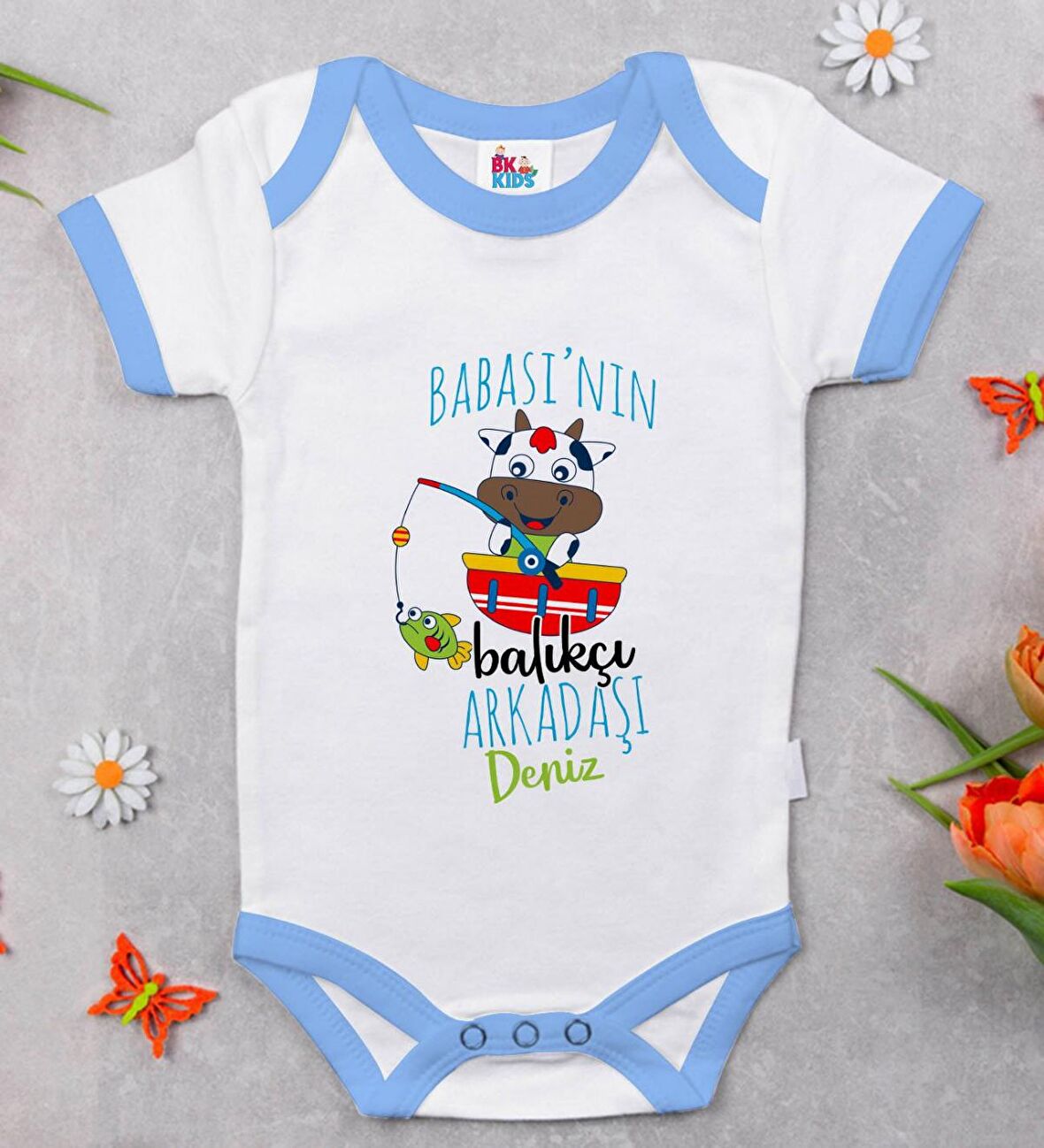 BK Kids Kişiye Özel Mavi Bebek Body Zıbın - Model 143