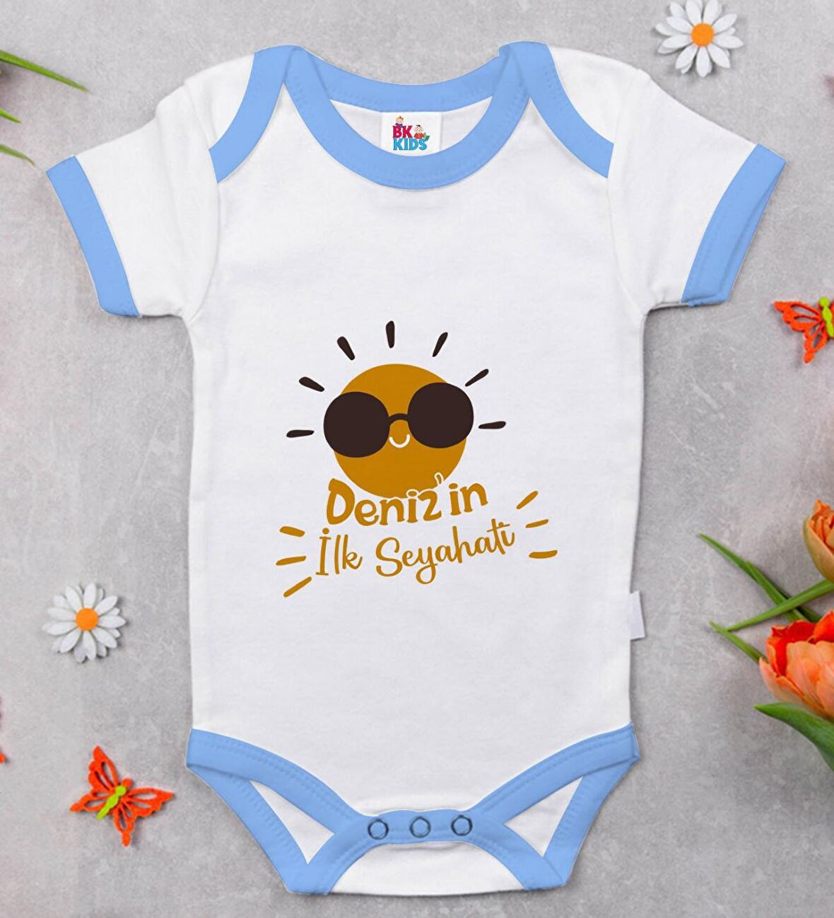 BK Kids Kişiye Özel Mavi Bebek Body Zıbın - Model 146