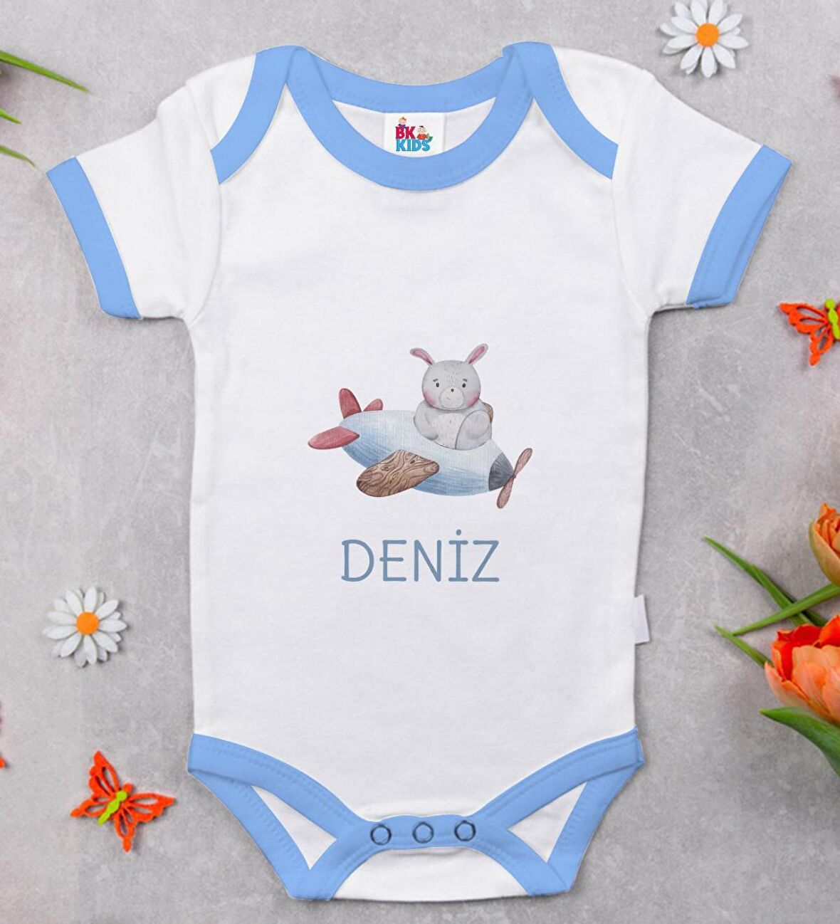 BK Kids Kişiye Özel Mavi Bebek Body Zıbın - Model 150