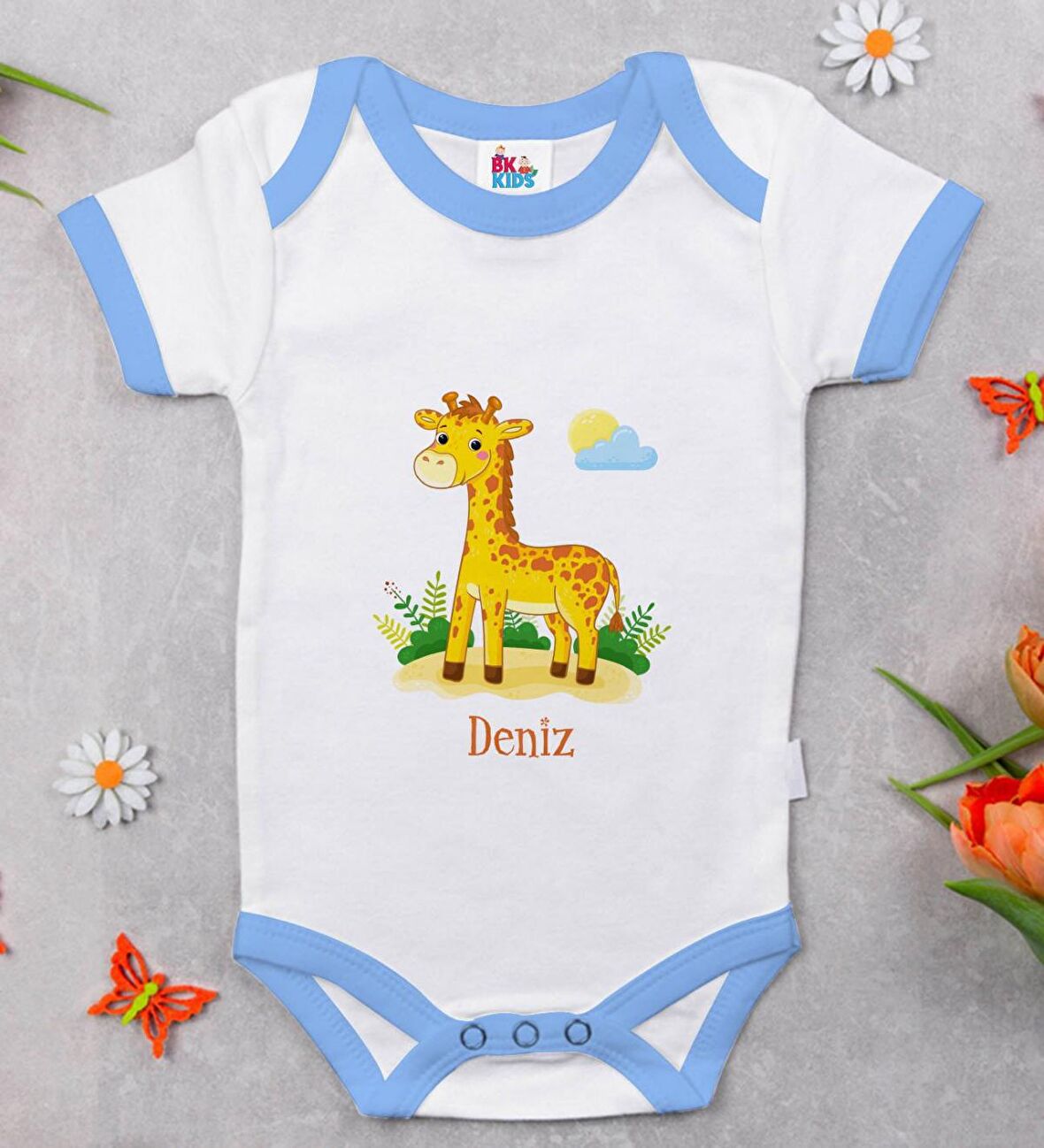 BK Kids Kişiye Özel Mavi Bebek Body Zıbın - Model 152