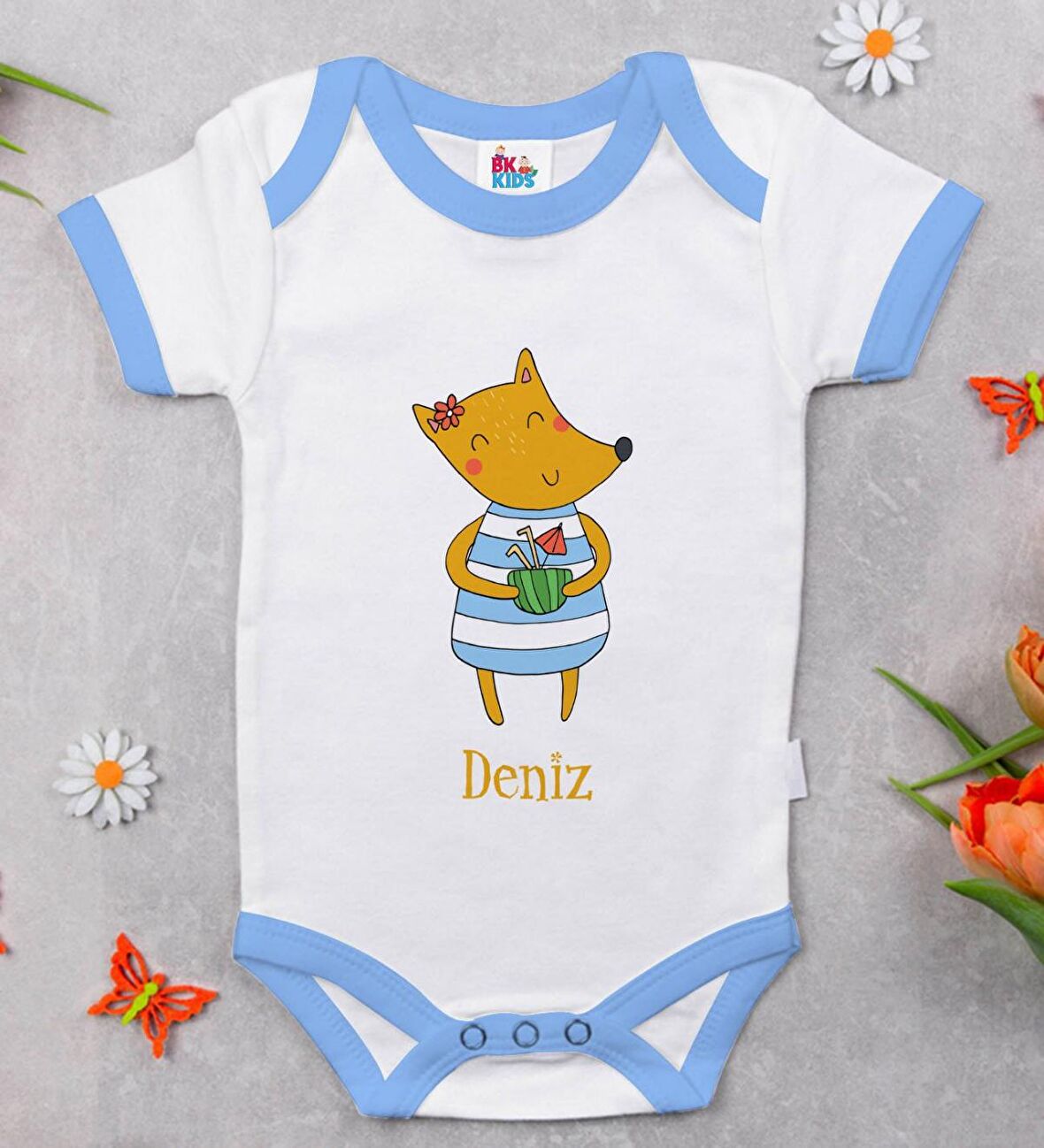 BK Kids Kişiye Özel Mavi Bebek Body Zıbın - Model 153