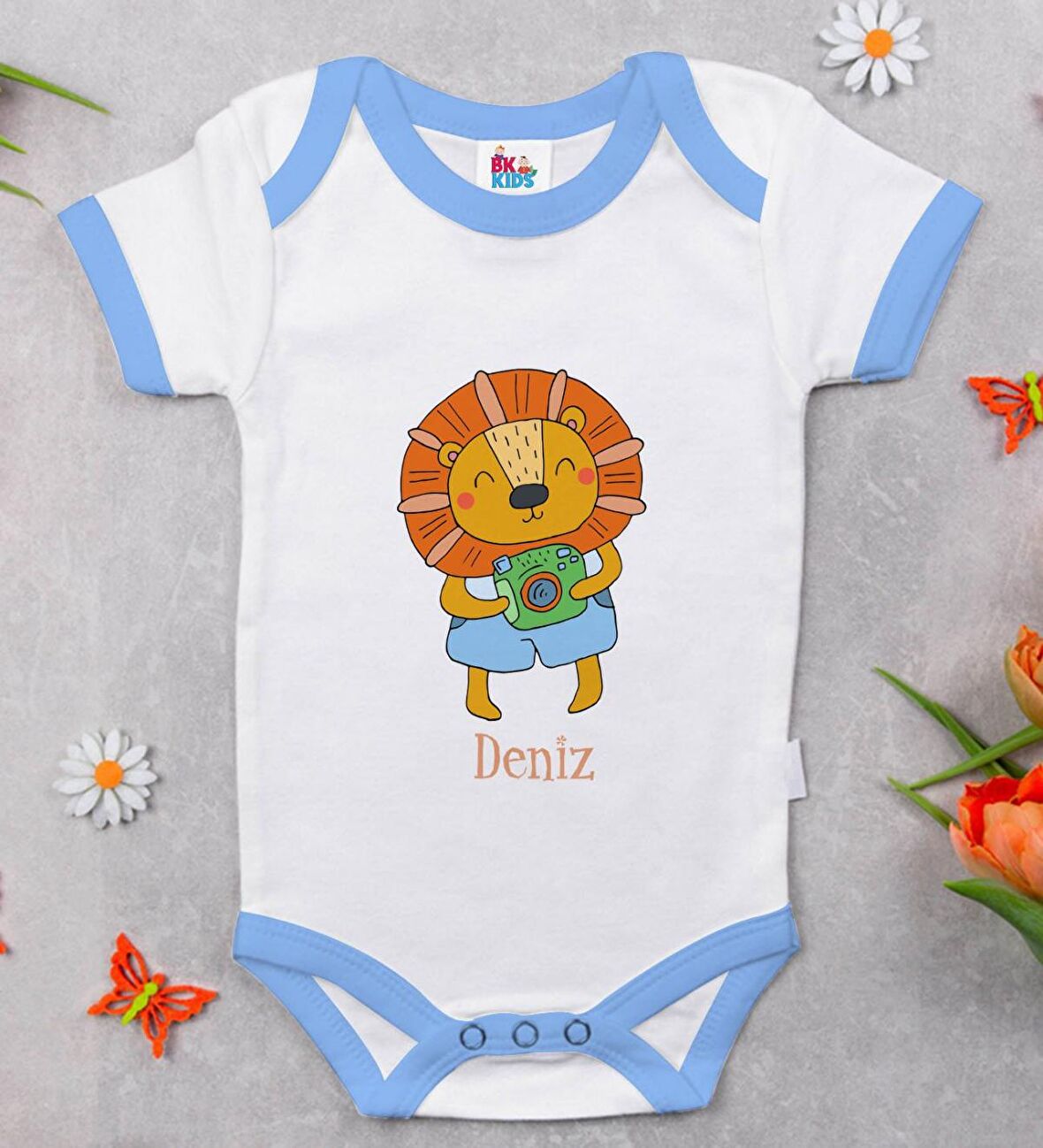 BK Kids Kişiye Özel Mavi Bebek Body Zıbın - Model 155